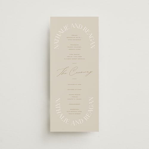 This is a natural unique wedding programs with standard by Leah Bisch called oval printing on signature in 4x9