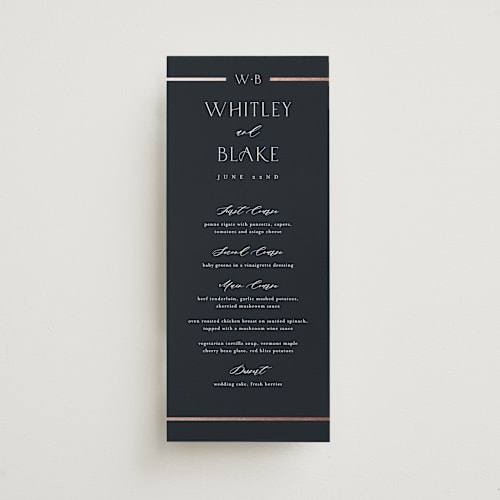 This is a ocean menu cards with foil pressed by Stacey Meacham called luster printing on signature in 4x9