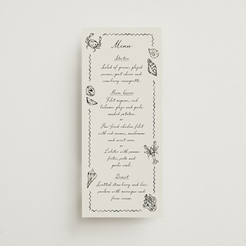 This is a rock menu cards with standard by Pati Cascino called puglia printing on signature in 4x9