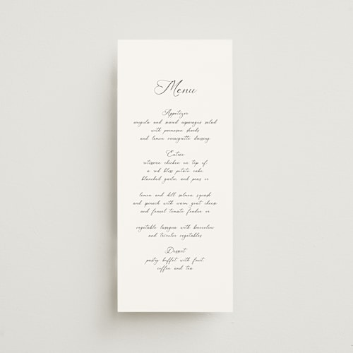 This is a snow menu cards with standard by Maja Cunningham called poem printing on signature in 4x9