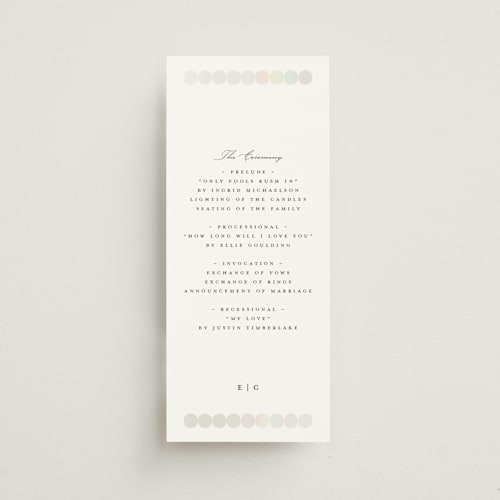 This is a silk unique wedding programs with gloss press by mo kelley called pearls printing on signature in standard