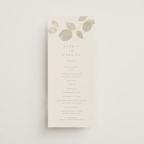 This is a meadow unique wedding programs with foil pressed by Kristie Kern called sonnet printing on signature in standard