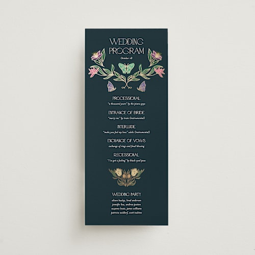 This is a midnight garden unique wedding programs with foil pressed by Simona Camp called gilded tapestry printing on signature in standard