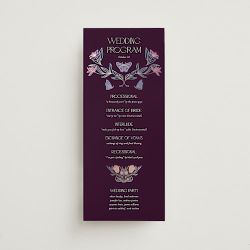 This is a plum garden unique wedding programs with foil pressed by Simona Camp called gilded tapestry printing on signature in standard