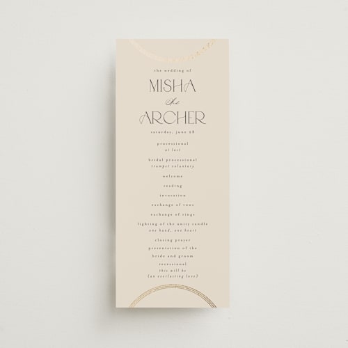 This is a latte unique wedding programs with foil pressed by Kristie Kern called misha printing on signature in standard