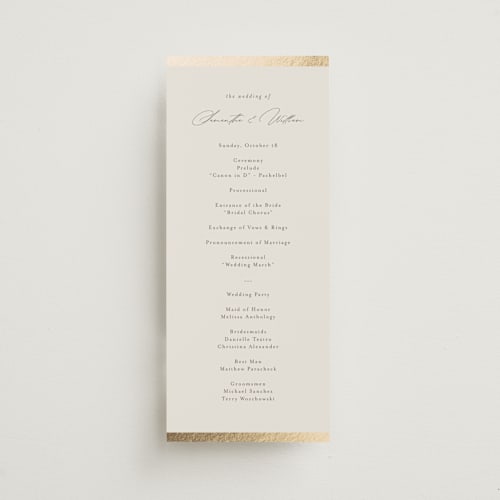 This is a sand unique wedding programs with foil pressed by Nicole Walsh called surround printing on signature in standard