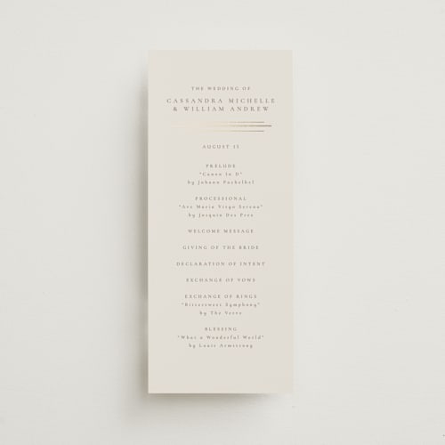 This is a sand unique wedding programs with foil pressed by Jackie Mangiolino called illusion printing on signature in 4x9