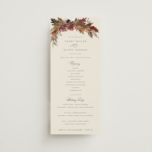 This is a autumn unique wedding programs with foil pressed by Kate Ahn called poetique printing on signature in standard