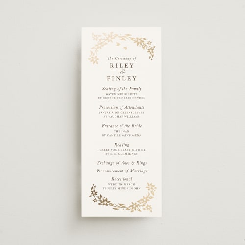 This is a forest unique wedding programs with foil pressed by Paper Sun Studio called in the country printing on signature in standard