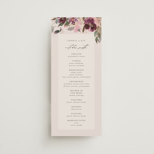 This is a blush unique wedding programs with foil pressed by Lori Wemple called fleur printing on signature in standard