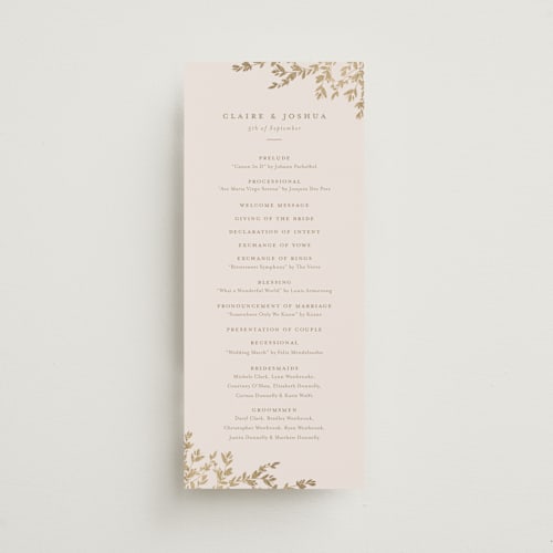This is a spun sugar unique wedding programs with foil pressed by Jessica Williams called classique printing on signature in standard