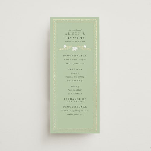 This is a morris unique wedding programs with foil pressed by Claudia Orengo called victorian printing on signature in 4x9