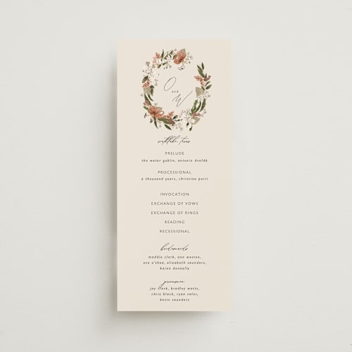 This is a terracotta unique wedding programs with foil pressed by Susan Moyal called delicate printing on signature in standard