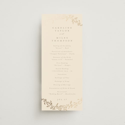 This is a sand unique wedding programs with foil pressed by Creo Study called leafy garland printing on signature in standard