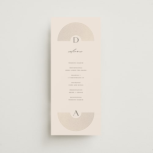 This is a latte unique wedding programs with foil pressed by Christie Garcia called modernist monogram printing on signature in standard