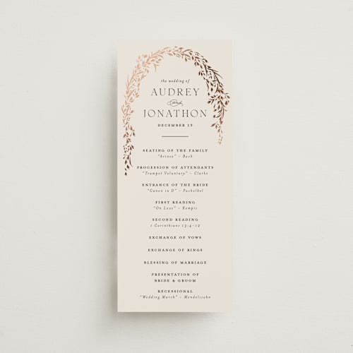 This is a almond unique wedding programs with foil pressed by Erin L. Wilson called trailing vines printing on signature in standard