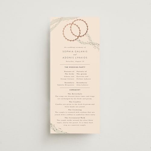 This is a linen unique wedding programs with foil pressed by Maria Hilas-Louie called stefana printing on signature in standard