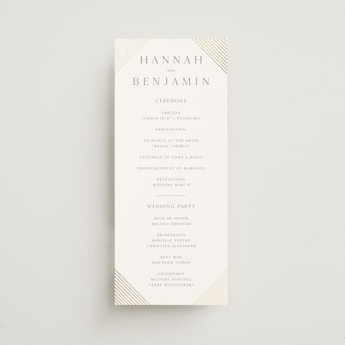 This is a slate unique wedding programs with foil pressed by Vanessa Doyle called song of solomon printing on signature in 4x9