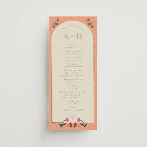 This is a pistachio unique wedding programs with foil pressed by Creo Study called indian garden printing on signature in standard