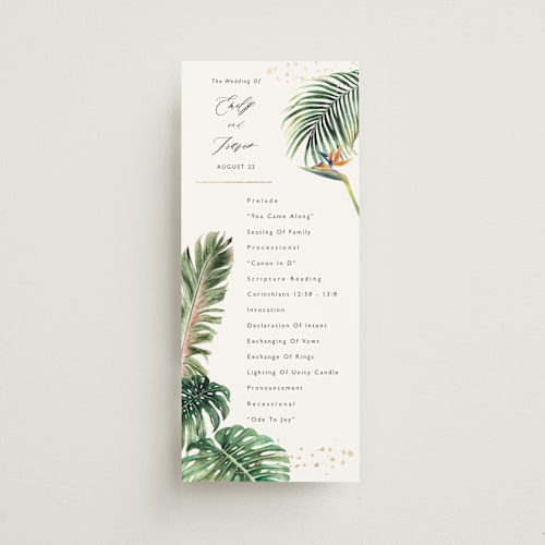 This is a tropical unique wedding programs with foil pressed by Elly called our paradise printing on signature in standard