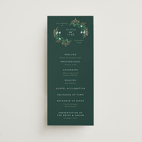 This is a evergreen unique wedding programs with foil pressed by Alethea and Ruth called illuminated storybook printing on signature in standard