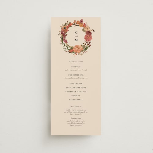 This is a harvest unique wedding programs with foil pressed by Susan Moyal called harmony printing on signature in standard