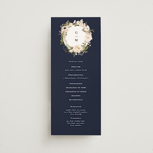 This is a caviar unique wedding programs with foil pressed by Susan Moyal called harmony printing on signature in 4x9