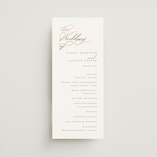This is a snow unique wedding programs with foil pressed by Kaydi Bishop called eternal printing on signature in standard