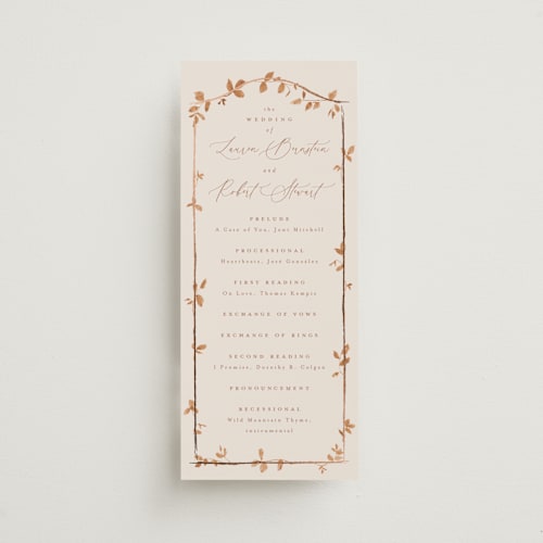 This is a cinnamon unique wedding programs with foil pressed by Everett Paper Goods called canopy printing on signature in standard
