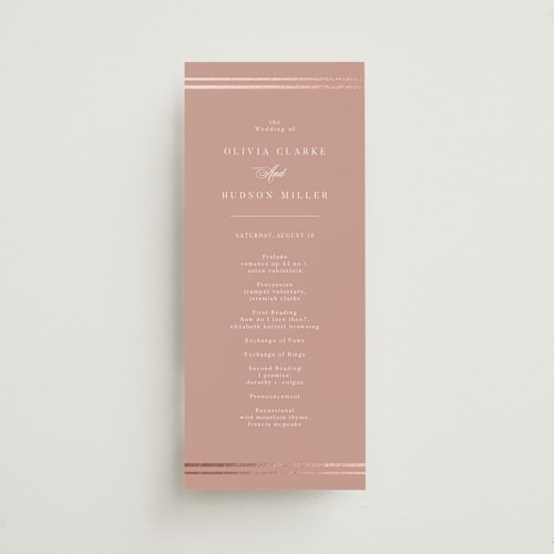 This is a rose unique wedding programs with foil pressed by Nicole Walsh called classic elegance printing on signature in 4x9