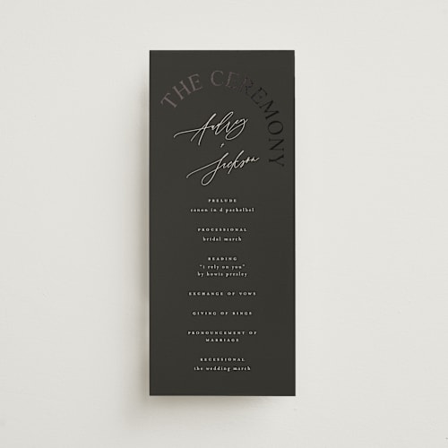 This is a truffle unique wedding programs with foil pressed by Vera Lim called the arc printing on signature in standard