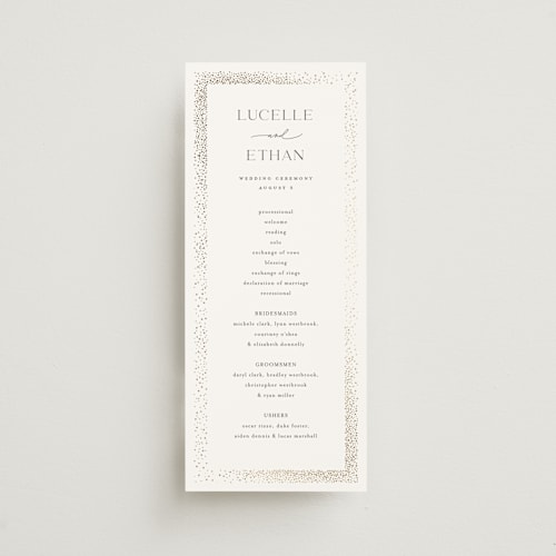 This is a sparkle unique wedding programs with foil pressed by Pixel and Hank called flicker printing on signature in standard