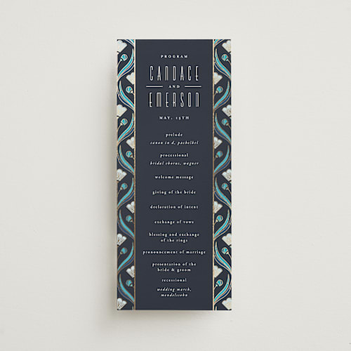 This is a cote d'azur unique wedding programs with foil pressed by Ana de Sousa called deco pattern printing on signature in standard