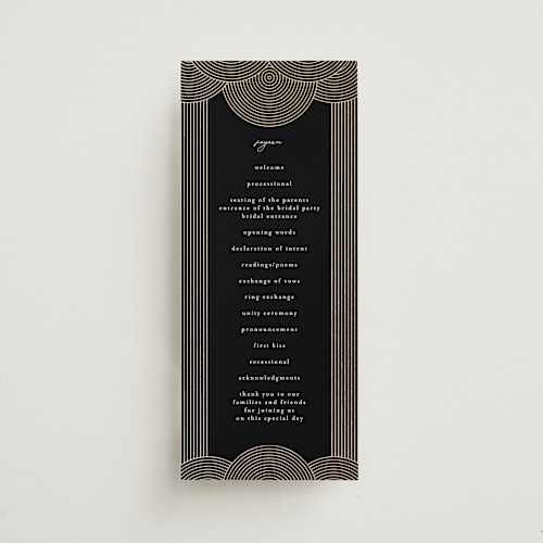 This is a onyx unique wedding programs with foil pressed by Lori Wemple called ionic printing on signature in standard