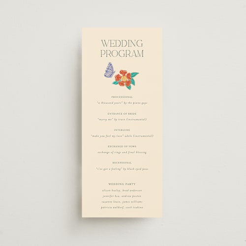 This is a jungle unique wedding programs with foil pressed by Simona Camp called tropical garden printing on signature in standard