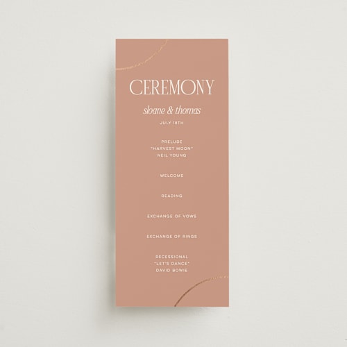 This is a clay unique wedding programs with foil pressed by Morgan Kendall called unity printing on signature in standard