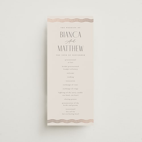 This is a bisque unique wedding programs with foil pressed by Kristie Kern called newberry printing on signature in standard