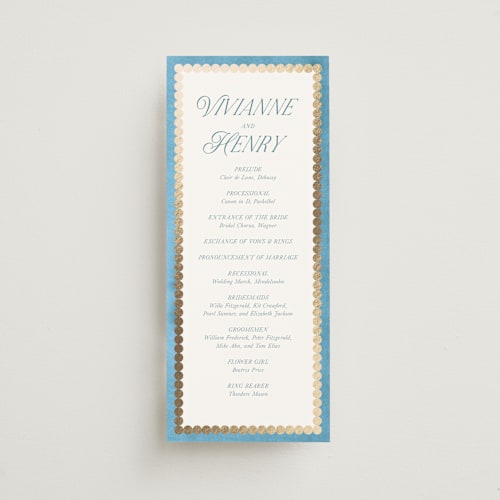 This is a sky unique wedding programs with foil pressed by Jackie Crawford called knightsbridge printing on signature in standard