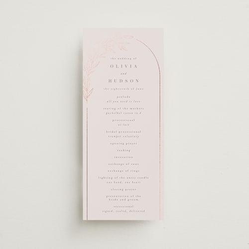 This is a iris unique wedding programs with foil pressed by Kristie Kern called bianca printing on signature in standard
