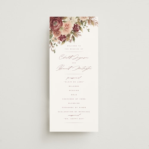 This is a peony unique wedding programs with foil pressed by Wildfield Paper Co called romantic frame printing on signature in standard