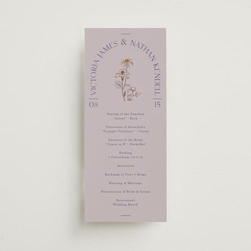 This is a wisteria unique wedding programs with foil pressed by Baumbirdy called floral type arch printing on signature in standard