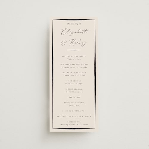 This is a tuxedo unique wedding programs with foil pressed by Corinne Malesic called bow printing on signature in standard