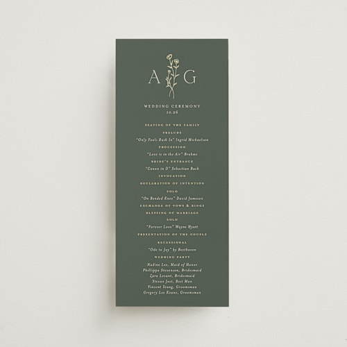 This is a juniper unique wedding programs with foil pressed by chocomocacino called kouignette printing on signature in 4x9