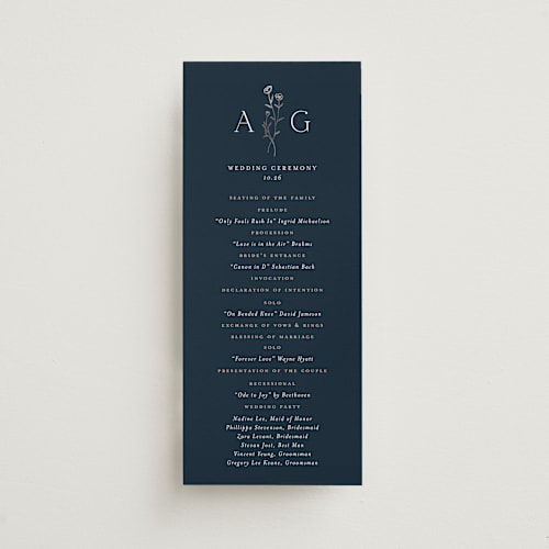 This is a aegean unique wedding programs with foil pressed by chocomocacino called kouignette printing on signature in 4x9