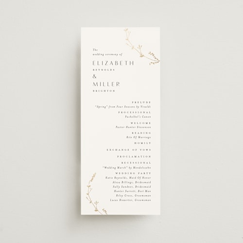 This is a cotton unique wedding programs with foil pressed by Amy Kross called vine wrap printing on signature in standard