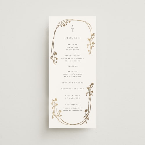 This is a blanc unique wedding programs with foil pressed by Pati Cascino called floral enlace printing on signature in standard