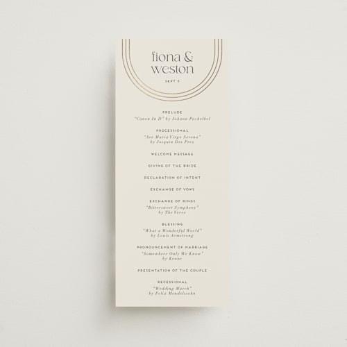This is a chiffon unique wedding programs with foil pressed by Amy Payne called curves printing on signature in standard