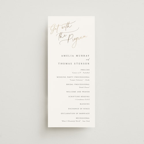 This is a marshmallow unique wedding programs with foil pressed by Kaydi Bishop called the wedding printing on signature in standard