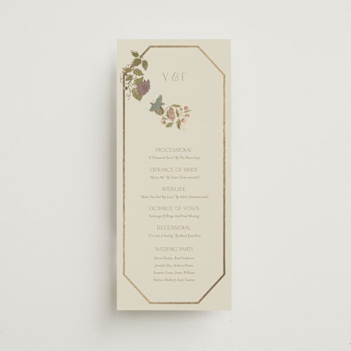 This is a mint unique wedding programs with foil pressed by Simona Camp called radiant botany printing on signature in standard
