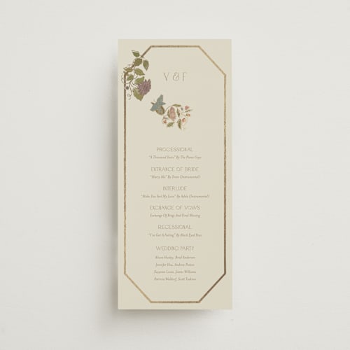 This is a mint unique wedding programs with foil pressed by Simona Camp called radiant botany printing on signature in standard